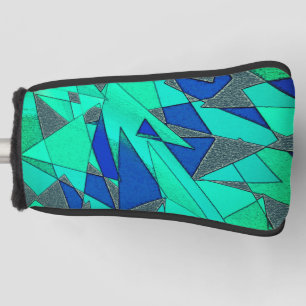 Green triangular cutouts on blue background, rough golf head cover