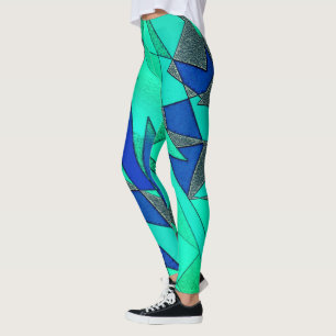 Green triangular cutouts on blue background, rough leggings