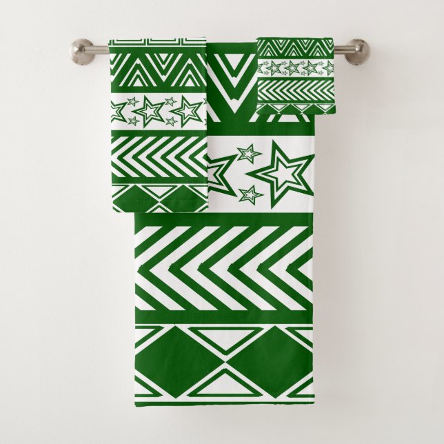 Green Tribal Design Bath Towel Set (Insitu)