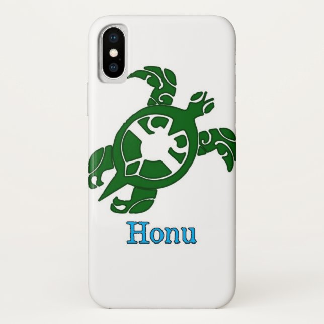 Green Tribal Honu Sea Turtle on White Case-Mate iPhone Case (Back)
