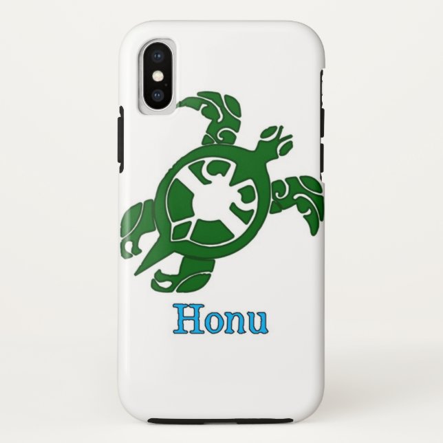 Green Tribal Honu Sea Turtle on White Case-Mate iPhone Case (Back)