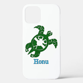Green Tribal Honu Sea Turtle on White iPhone 12 Case