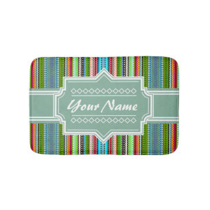 Green Tribal Ikat Chevron Personalised Bath Mat