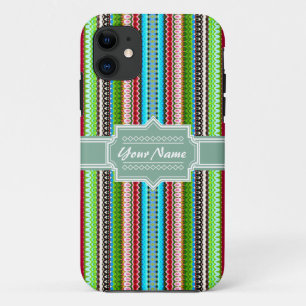 Green Tribal Ikat Chevron Personalised iPhone 11 Case