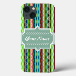 Green Tribal Ikat Chevron Personalised iPhone 13 Case