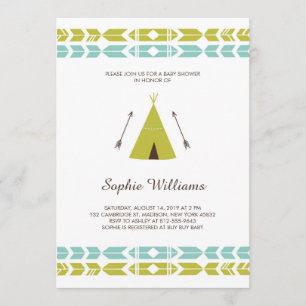 Green Tribal Teepee Baby Shower Invitation