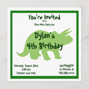 Green Triceratops Dinosaur Birthday Invitations