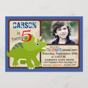 Green Triceratops Dinosaur Fifth Birthday Invitation