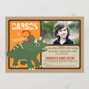 Green Triceratops Dinosaur Third Birthday Invitation