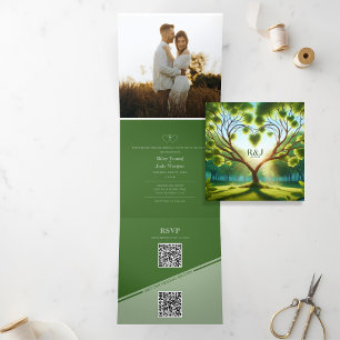 Green Trifold Add Photo Wedding Invitation