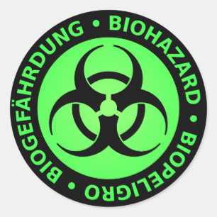 Green Trilingual Biohazard Warning Classic Round Sticker