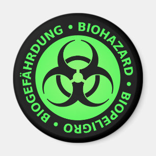Green Trilingual Biohazard Warning Magnet