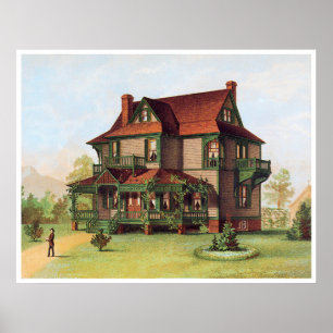Green Trimmed Victorian Manor Poster