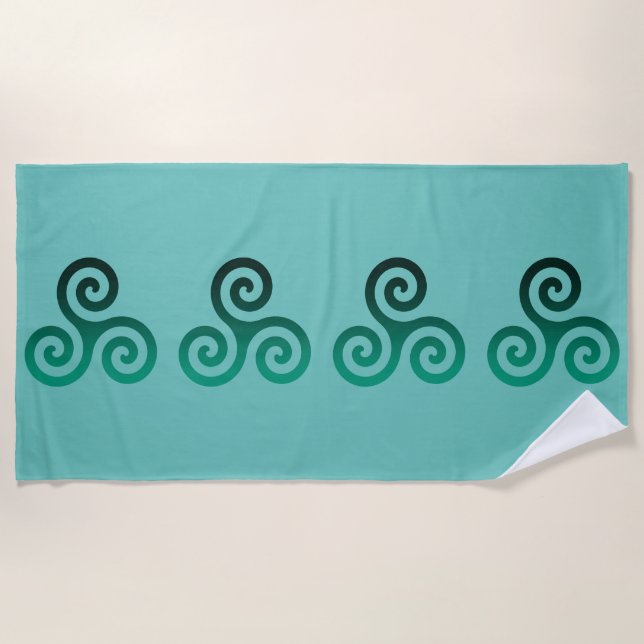 Green Triskele Ancient Celtic Symbol Mint Beach Towel (Front)