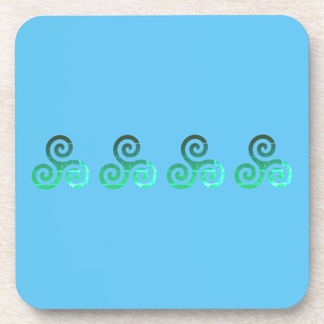 Green Triskele Ancient Celtic Symbol Sky Blue Coaster (Front)