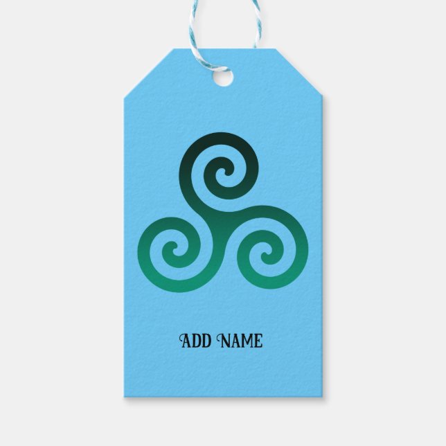Green Triskele Pale Blue Gift Tags (Front)
