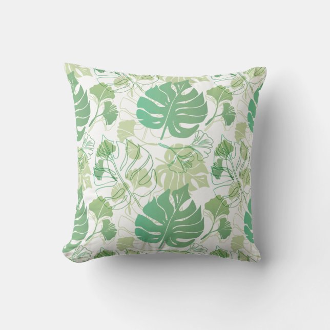 Green tropic pattern with leaves cushion (Front)