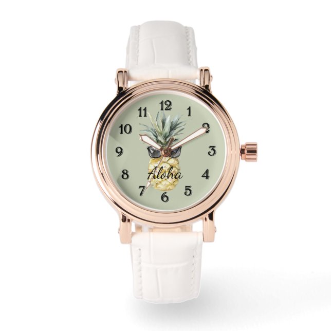 Green Tropical Aloha Pineapple with Sunglasses Watch (Front)