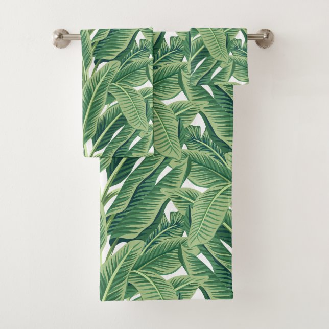 Green Tropical Banana Leaves Bath Towel Set (Insitu)