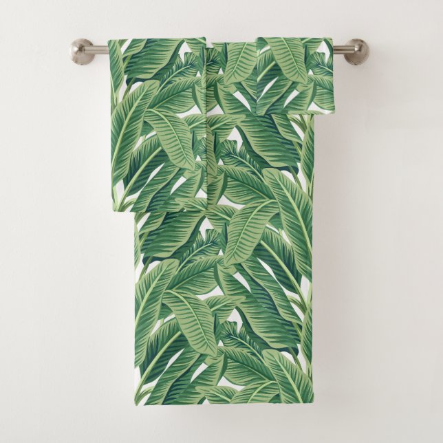 Green Tropical Banana Leaves Bath Towel Set (Insitu)