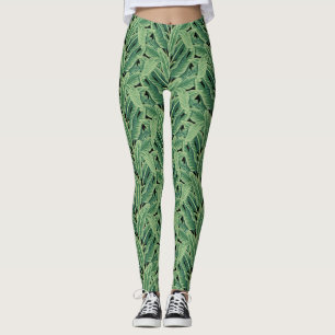 Green Tropical Banana Leaves Leggings