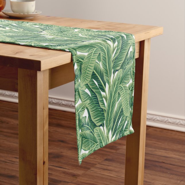 Green Tropical Banana Leaves Short Table Runner (In Situ)