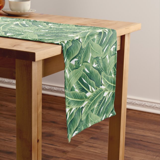 Green Tropical Banana Leaves Short Table Runner (In Situ)