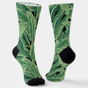 Green Tropical Banana Leaves Socks