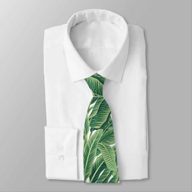 Green Tropical Banana Leaves Tie (Tied)