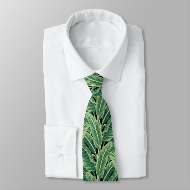Green Tropical Banana Leaves Tie (Tied)