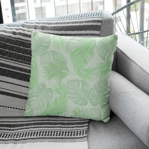 Green Tropical Beach Palm Leaves Cushion