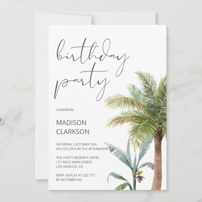 Green Tropical Birthday Invitation (Front)