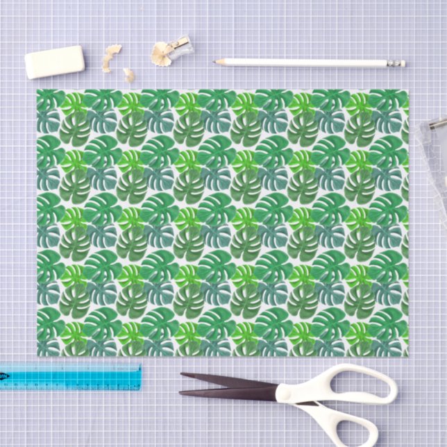 Green Tropical Botanical Monstera Leaves Pattern Tissue Paper (Craft)