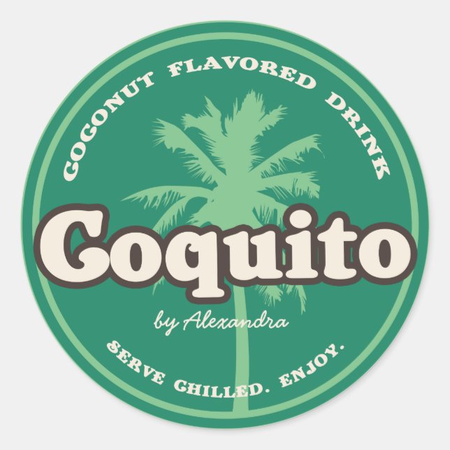 Green Tropical Coquito Classic Round Sticker (Front)