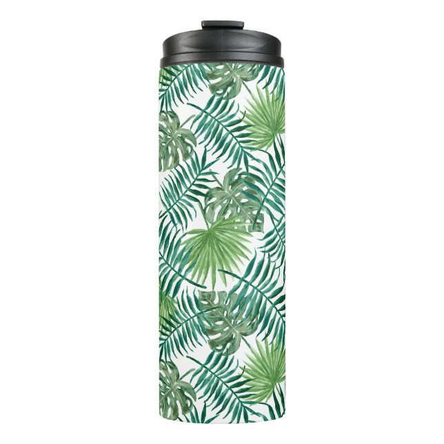 Green Tropical Exotic Botanic Palm Tree Leaves Thermal Tumbler (Front)