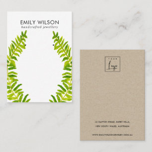 GREEN TROPICAL FERN FAUNA EARRING STUD DISPLAY BUS BUSINESS CARD
