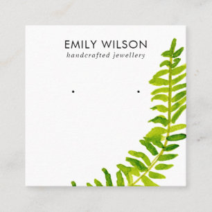 GREEN TROPICAL FERN FAUNA EARRING STUD DISPLAY  SQUARE BUSINESS CARD