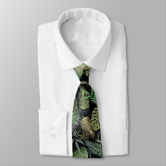Green Tropical Ferns Tie (Tied)