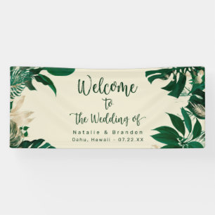 Green Tropical Foliage Modern Wedding Welcome Banner
