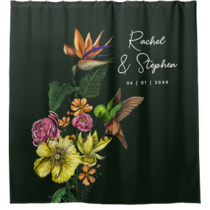 Green Tropical Hummingbird Wedding Anniversary  Shower Curtain