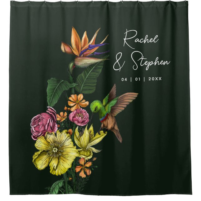 Green Tropical Hummingbird Wedding Anniversary  Shower Curtain (Front)