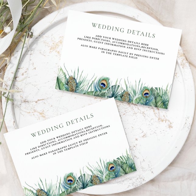 Green Tropical Indian Peacock Feathers Wedding Enclosure Card (Creator Uploaded)