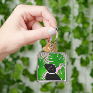 Green Tropical Island Black Dog Keychain