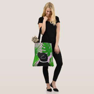 Green Tropical Island Black Dog Tote Bag