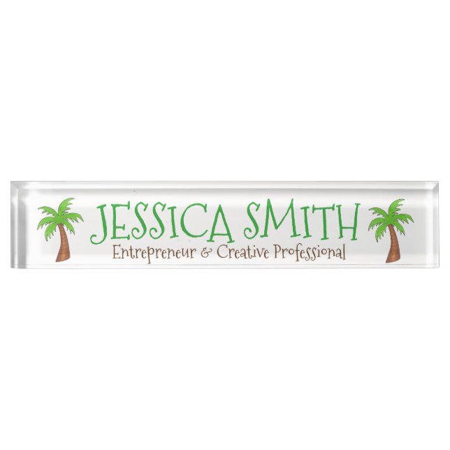 Green Tropical Island Palm Tree Beach Nameplate (Front)