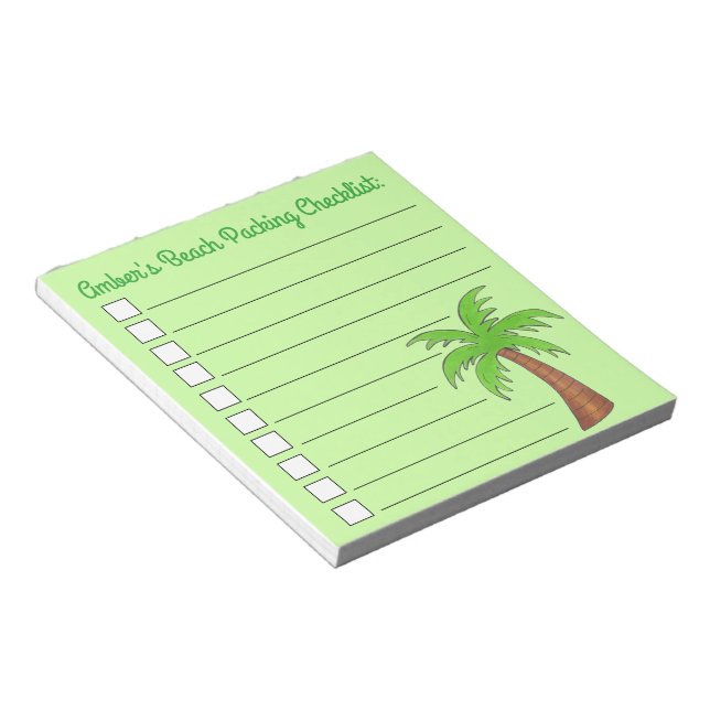 Green Tropical Island Palm Tree Beach Packing List Notepad (Angled)