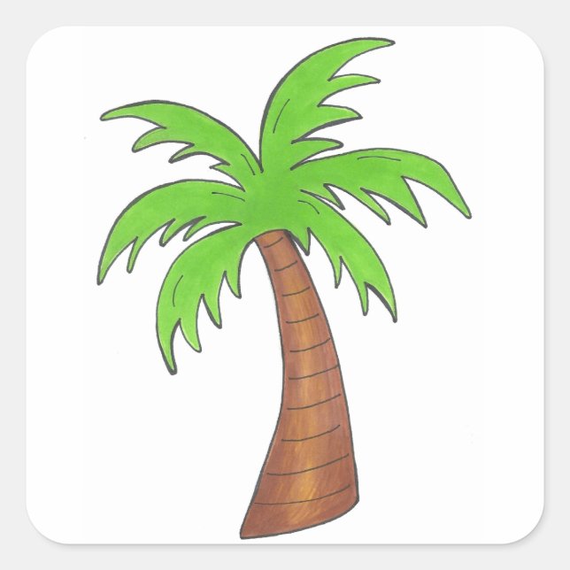 Green Tropical Island Palm Tree Beach Party Square Sticker (Front)