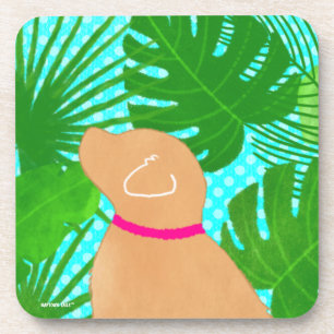 Green Tropical Island Yellow Dog Coaster Set