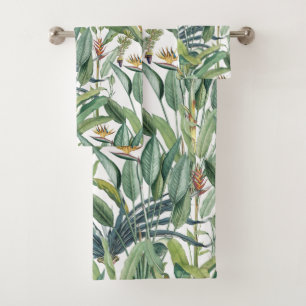 Green Tropical Jungle Banana Tree Strelitzia Bath Towel Set