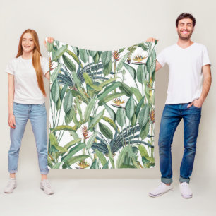Green Tropical Jungle Banana Tree Strelitzia Fleece Blanket